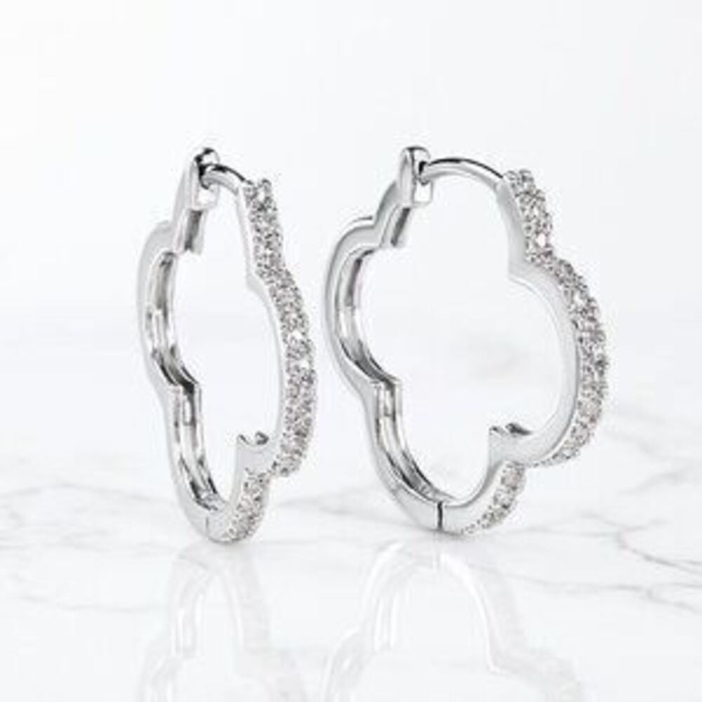 gold or silver Essie Pave Bling Clover Hoop Earrings